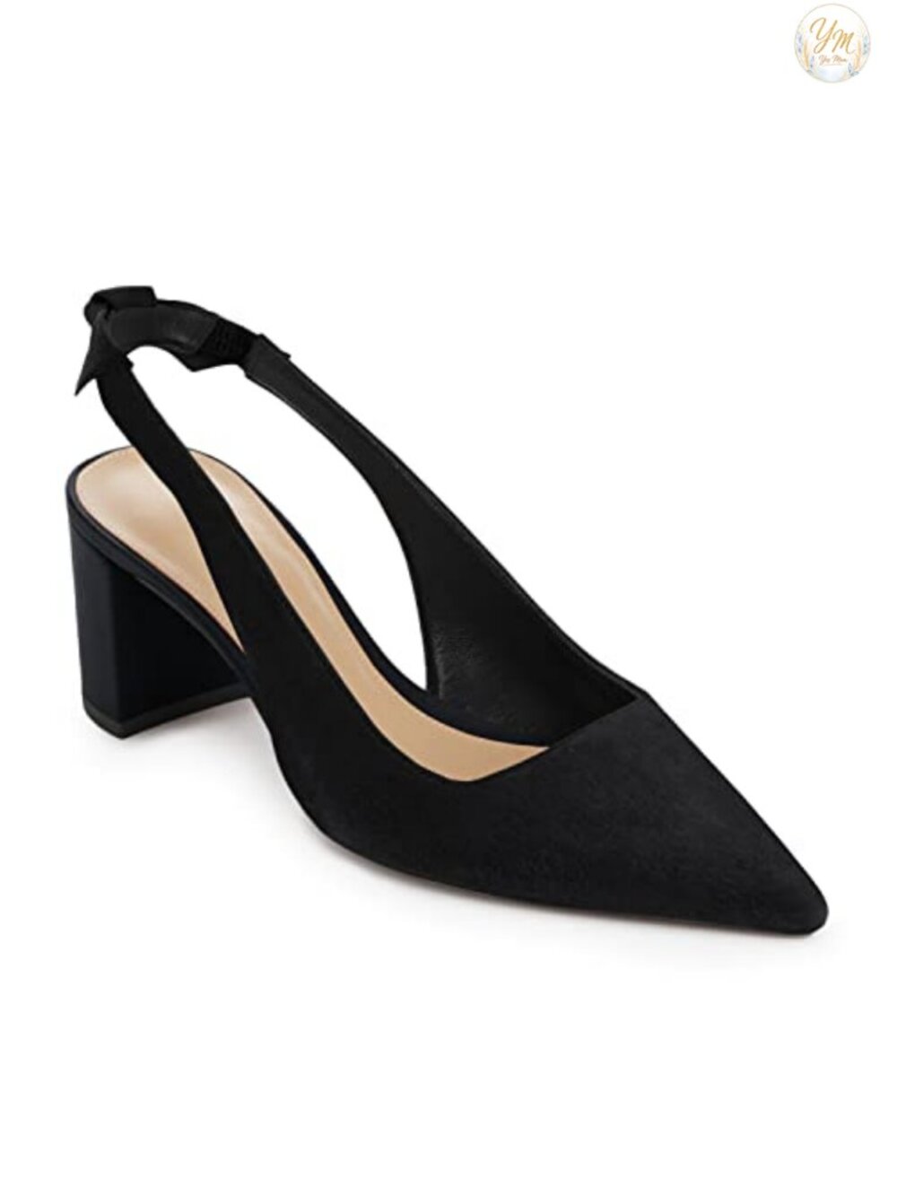 Womens Pumps Pointed Toe Slip On Slingback Bowknot Chunky Block Heels